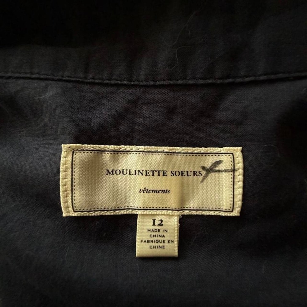 Moulinette Soeurs Anthropologie Navy Blue Cotton Button Front Shirt Dress 12 - Picture 5 of 6